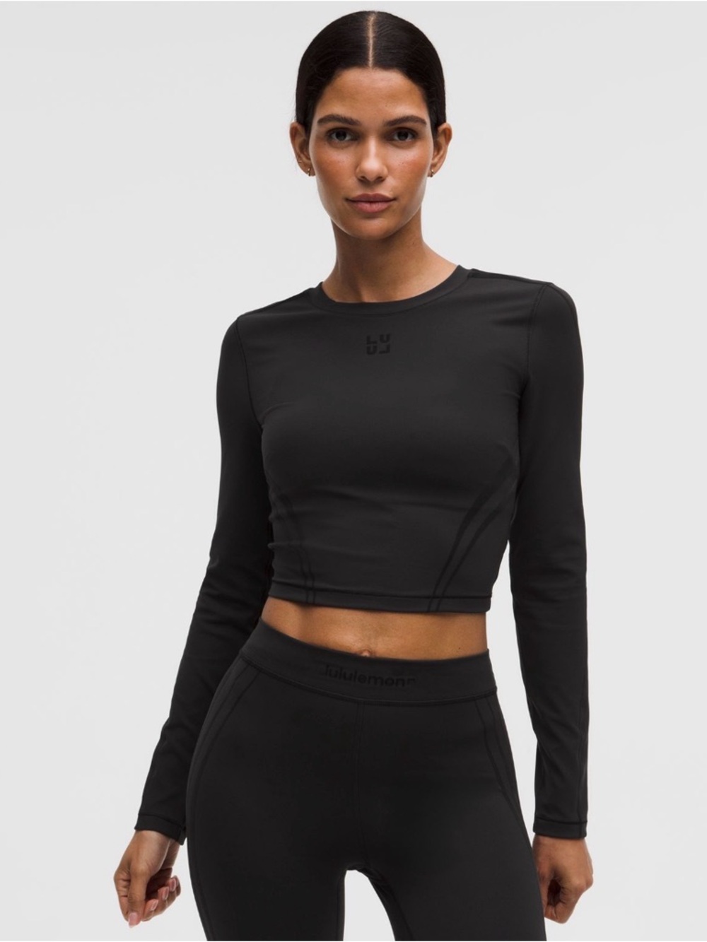 NWT Lululemon Wunder Train Cropped Long-Sleeve
Shirt Flocked Size 2 Black